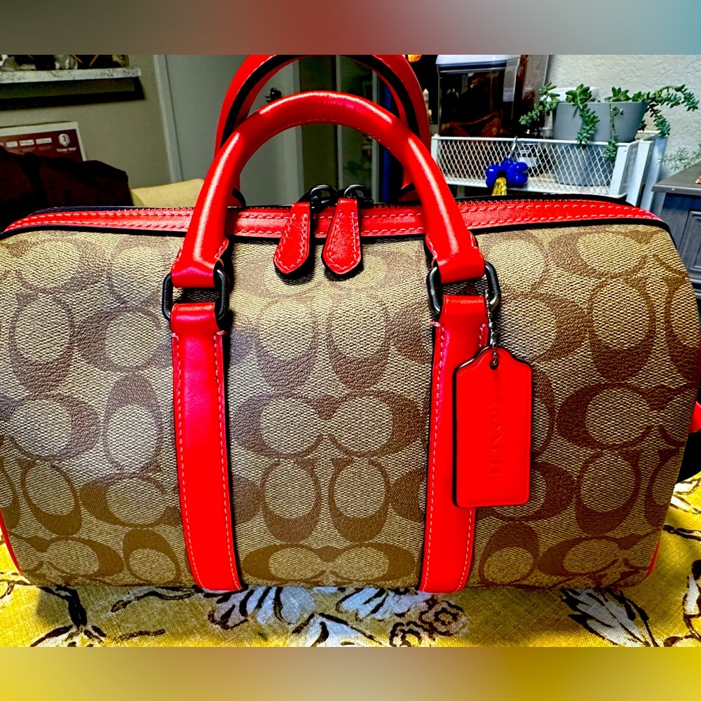 COACH Venturer Crossbody 27 In Colorblock Signature Canvas With RED Leather Trim